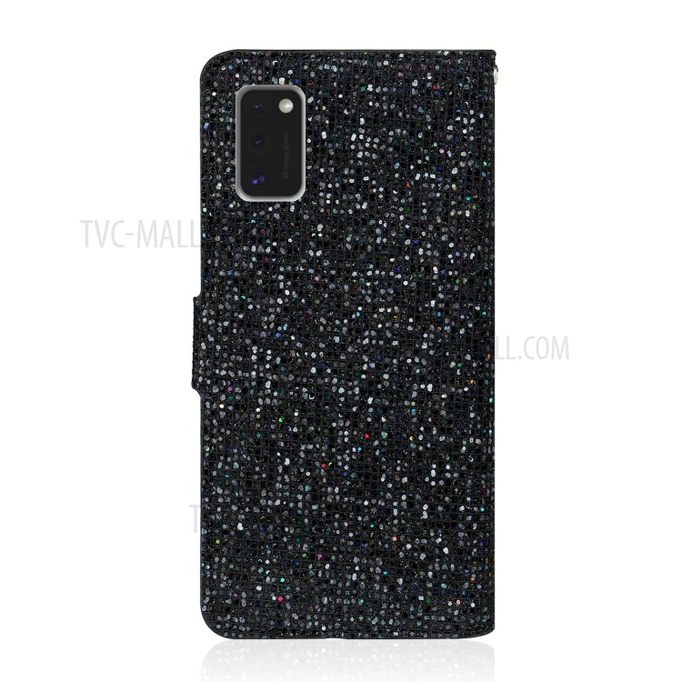 Glittery Powder Splicing Wallet Stand Leather Case for Samsung Galaxy A41 (Global Version) - Black-3