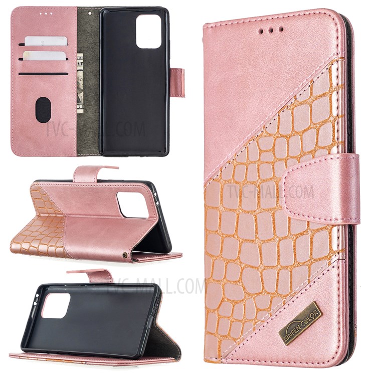 Crocodile Skin Assorted Color Style Leather Wallet Case for Samsung Galaxy A91 / S10 Lite - Rose Gold-1