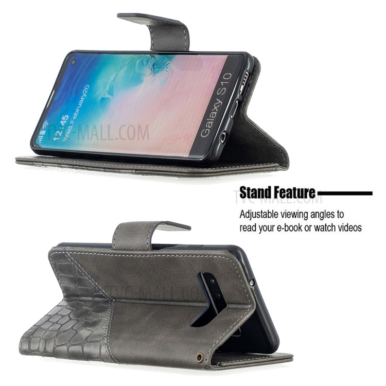 Caso Carteira Variada Estilo Couro Cor Da Pele De Crocodilo Para Samsung Galaxy S10 - Cinzento-2