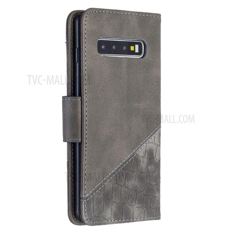 Caso Carteira Variada Estilo Couro Cor Da Pele De Crocodilo Para Samsung Galaxy S10 - Cinzento-5