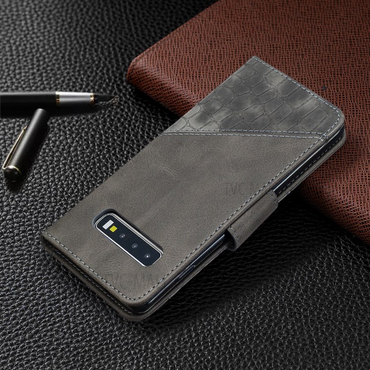 Caso Carteira Variada Estilo Couro Cor Da Pele De Crocodilo Para Samsung Galaxy S10 - Cinzento-8