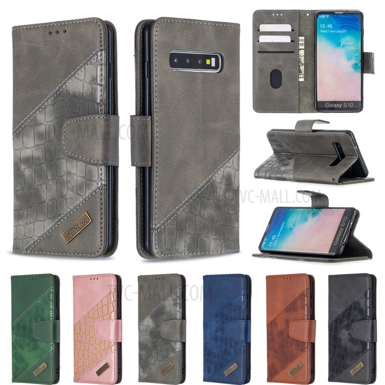 Caso Carteira Variada Estilo Couro Cor Da Pele De Crocodilo Para Samsung Galaxy S10 - Cinzento-9