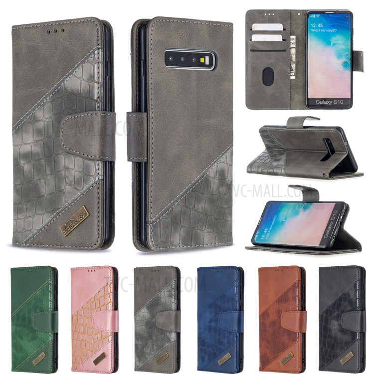 Assorted Color Style Crocodile Skin Leather Wallet Case for Samsung Galaxy S10 - Grey-9