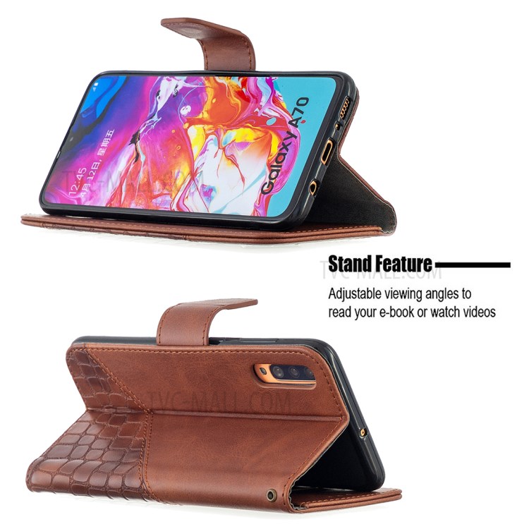 Assorted Color Crocodile Skin Leather Wallet Case for Samsung Galaxy A70 - Brown-2