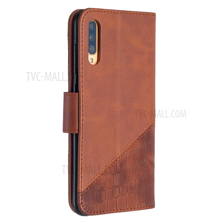 Assorted Color Crocodile Skin Leather Wallet Case for Samsung Galaxy A70 - Brown-5