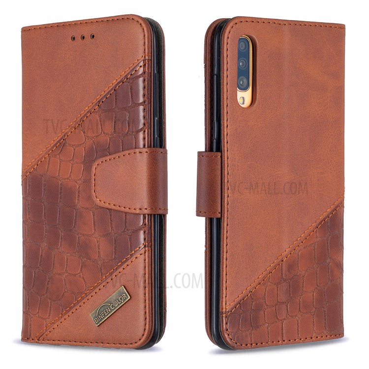 Assorted Color Crocodile Skin Leather Wallet Case for Samsung Galaxy A70 - Brown-6