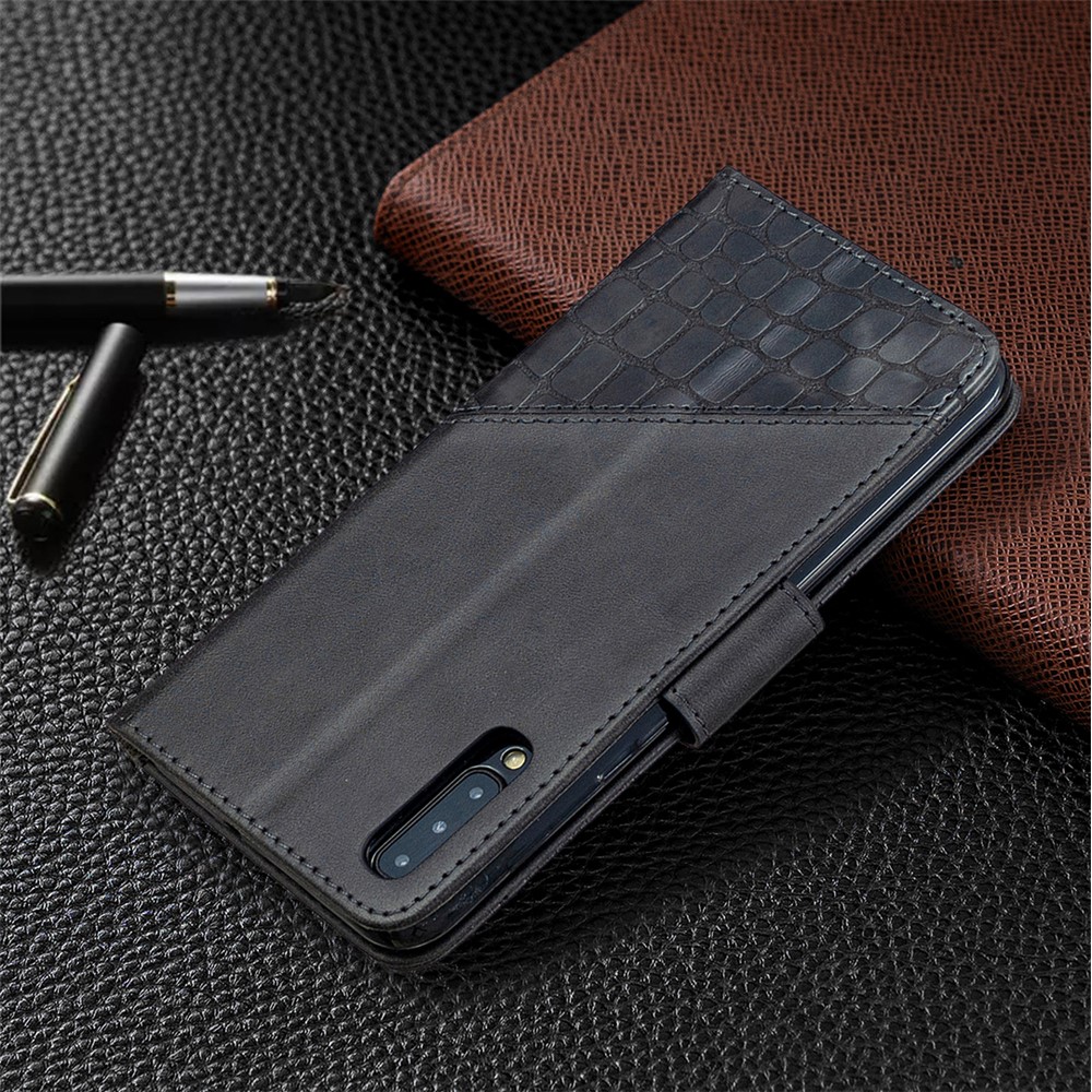 Assorted Color Crocodile Skin Leather Wallet Case for Samsung Galaxy A50 - Black-8