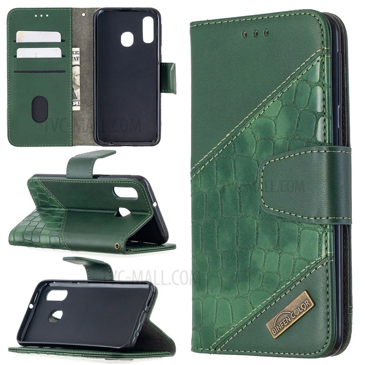 Assorted Color Crocodile Skin Leather Wallet Case for Samsung Galaxy A40 - Green-1