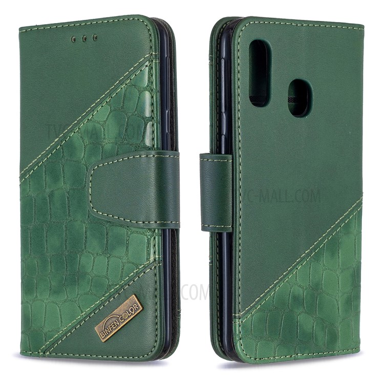 Assorted Color Crocodile Skin Leather Wallet Case for Samsung Galaxy A40 - Green-6