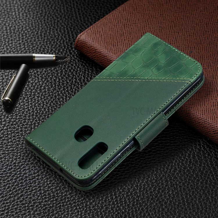 Assorted Color Crocodile Skin Leather Wallet Case for Samsung Galaxy A40 - Green-8