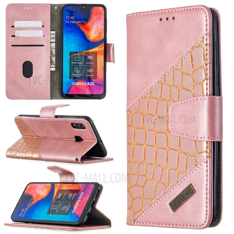 Assorted Color Crocodile Skin Leather Wallet Case for Samsung Galaxy A20 / A30 - Rose Gold-1