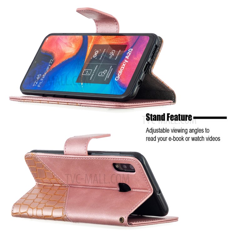 Assorted Color Crocodile Skin Leather Wallet Case for Samsung Galaxy A20 / A30 - Rose Gold-2