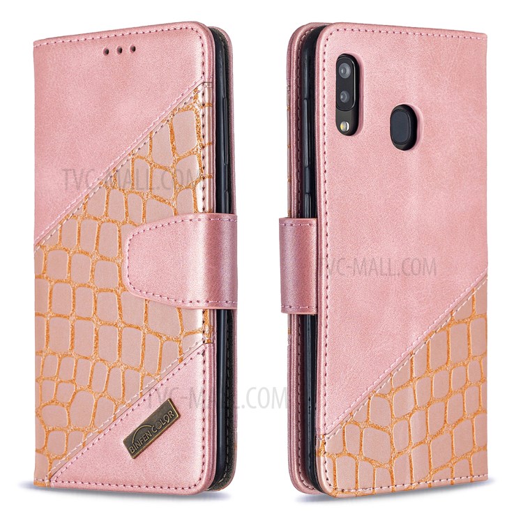 Assorted Color Crocodile Skin Leather Wallet Case for Samsung Galaxy A20 / A30 - Rose Gold-6