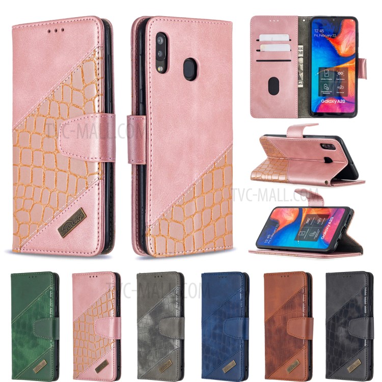 Assorted Color Crocodile Skin Leather Wallet Case for Samsung Galaxy A20 / A30 - Rose Gold-9