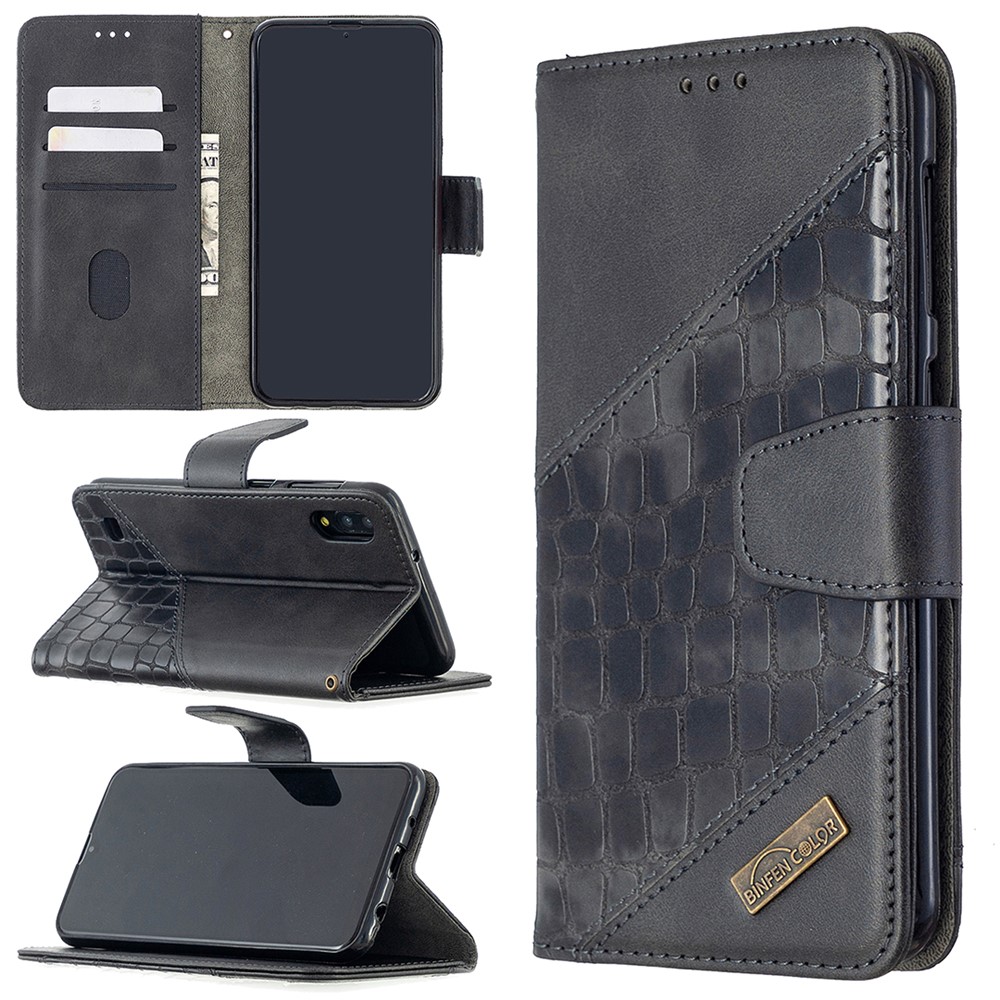 Assorted Color Crocodile Skin Leather Wallet Case for Samsung Galaxy A10 / M10 - Black-1