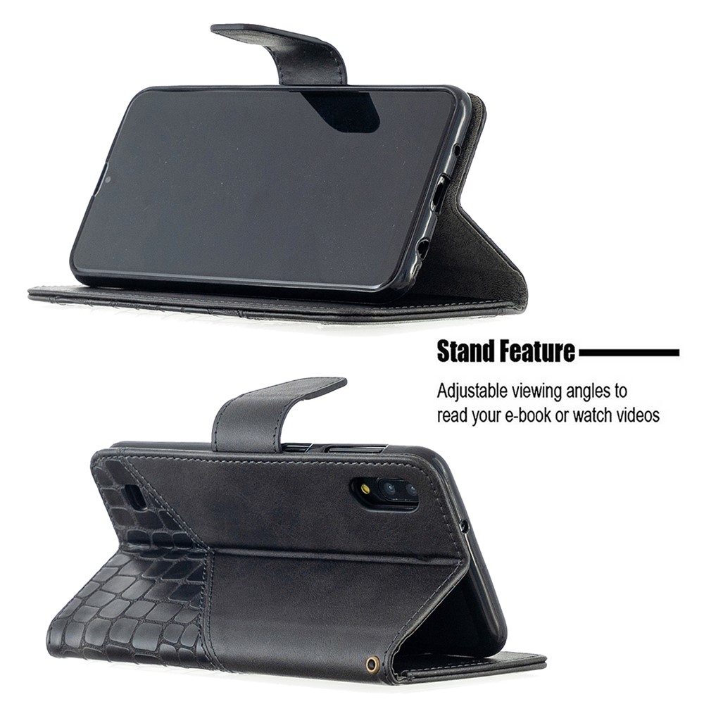 Assorted Color Crocodile Skin Leather Wallet Case for Samsung Galaxy A10 / M10 - Black-2