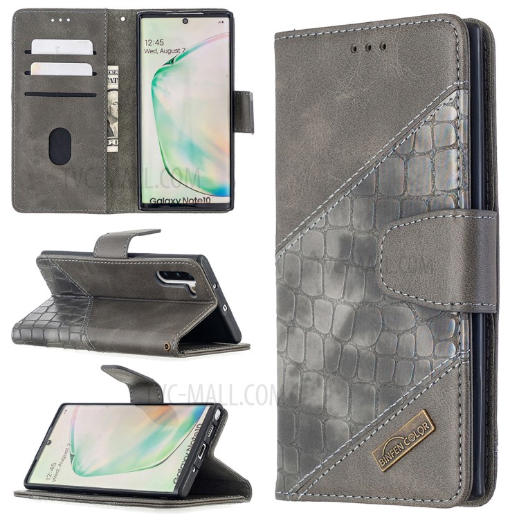 Crocodile Skin Assorted Color Leather Wallet Case for Samsung Galaxy Note 10 5G / Note 10 - Grey-1