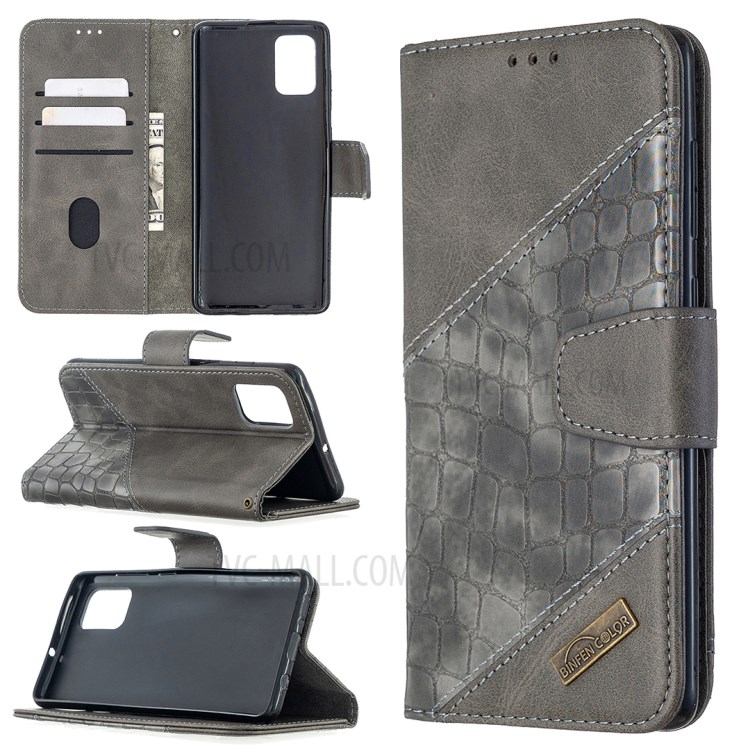 Assorted Color Crocodile Skin Leather Wallet Case for Samsung Galaxy A71 SM-A715 - Grey-1