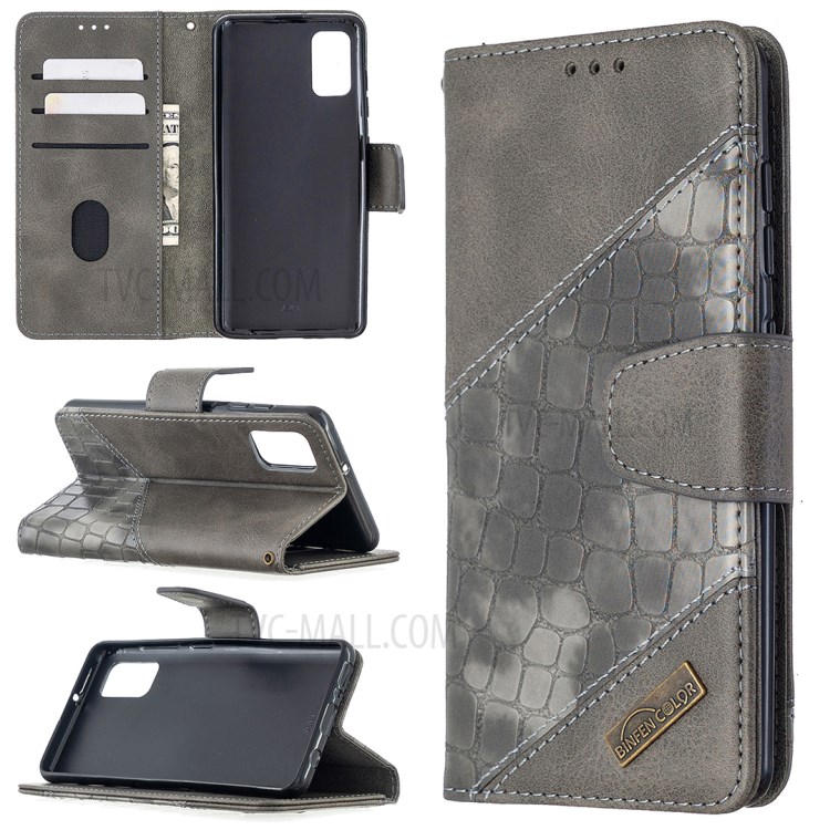 Crocodile Skin Assorted Color Style Leather Wallet Case for Samsung Galaxy A41 (Global Version) - Grey-1