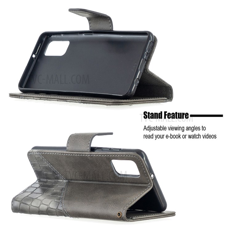 Crocodile Skin Assorted Color Style Leather Wallet Case for Samsung Galaxy A41 (Global Version) - Grey-2