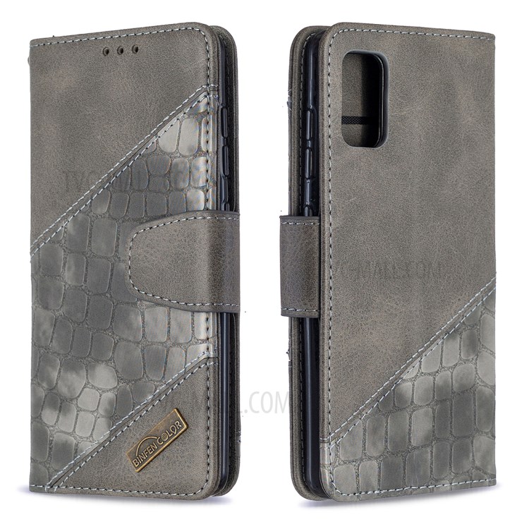 Crocodile Skin Assorted Color Style Leather Wallet Case for Samsung Galaxy A41 (Global Version) - Grey-6