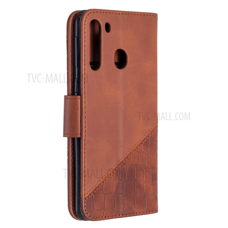 Crocodile Skin Assorted Color Style Leather Wallet Case for Samsung Galaxy A21 - Brown-5