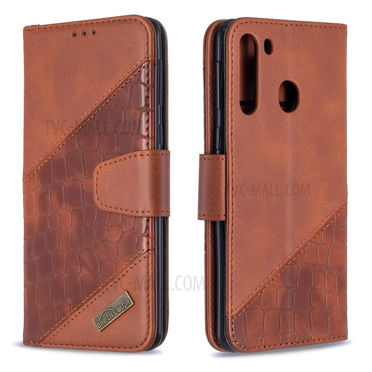 Crocodile Skin Assorted Color Style Leather Wallet Case for Samsung Galaxy A21 - Brown-6