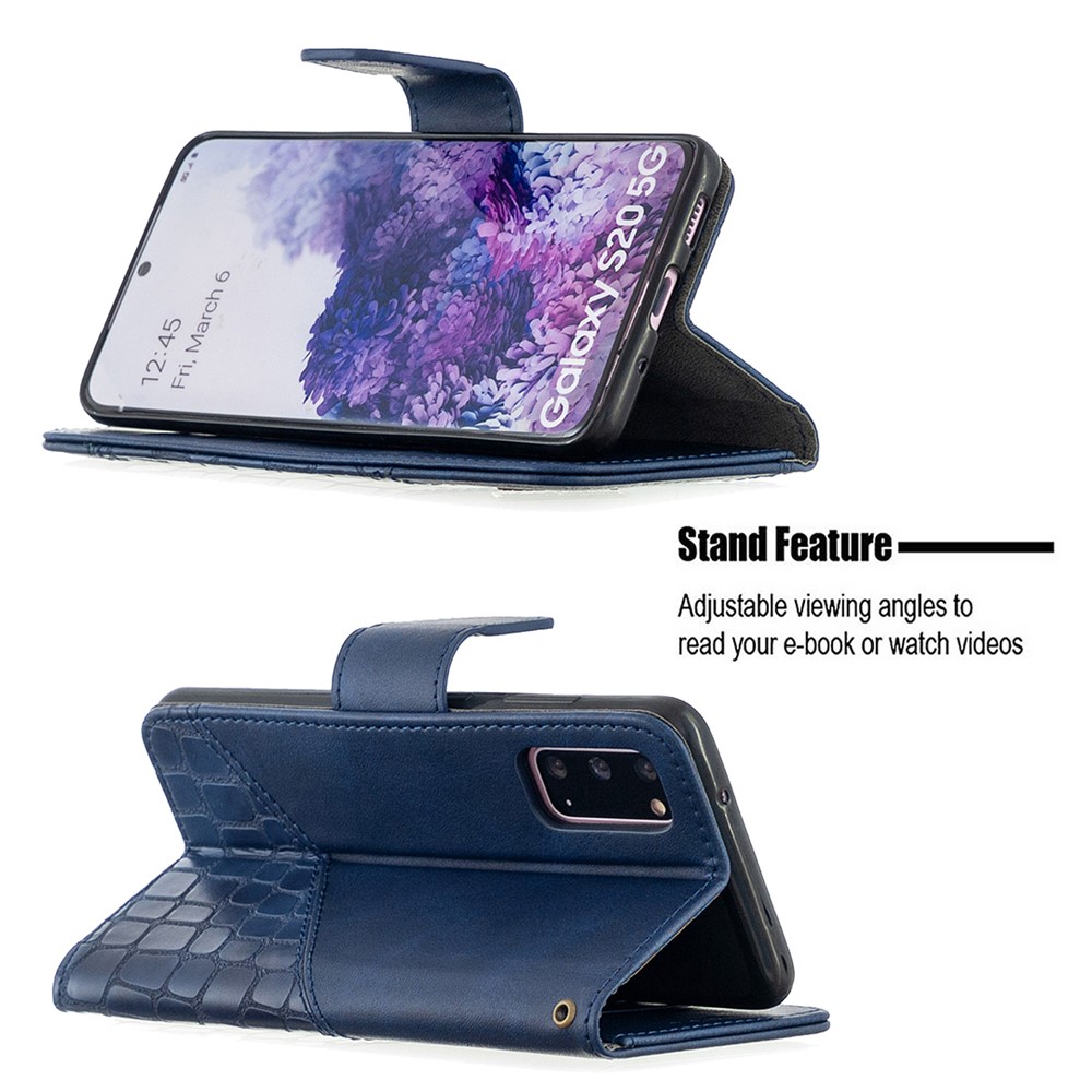 Crocodile Skin Sortierter Farbstil Leder Brieftasche Für Samsung Galaxy S20 4G/S20 5G - Blau-2