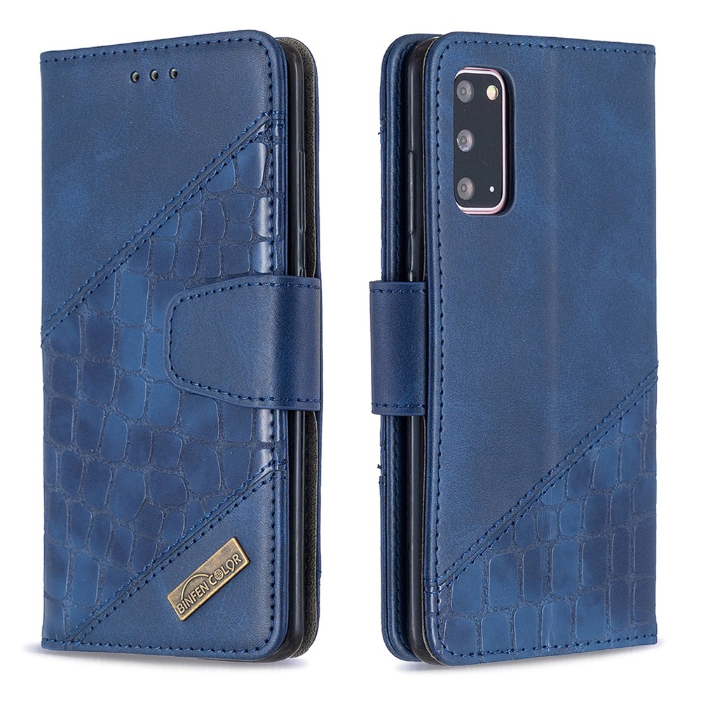 Crocodile Skin Sortierter Farbstil Leder Brieftasche Für Samsung Galaxy S20 4G/S20 5G - Blau-6