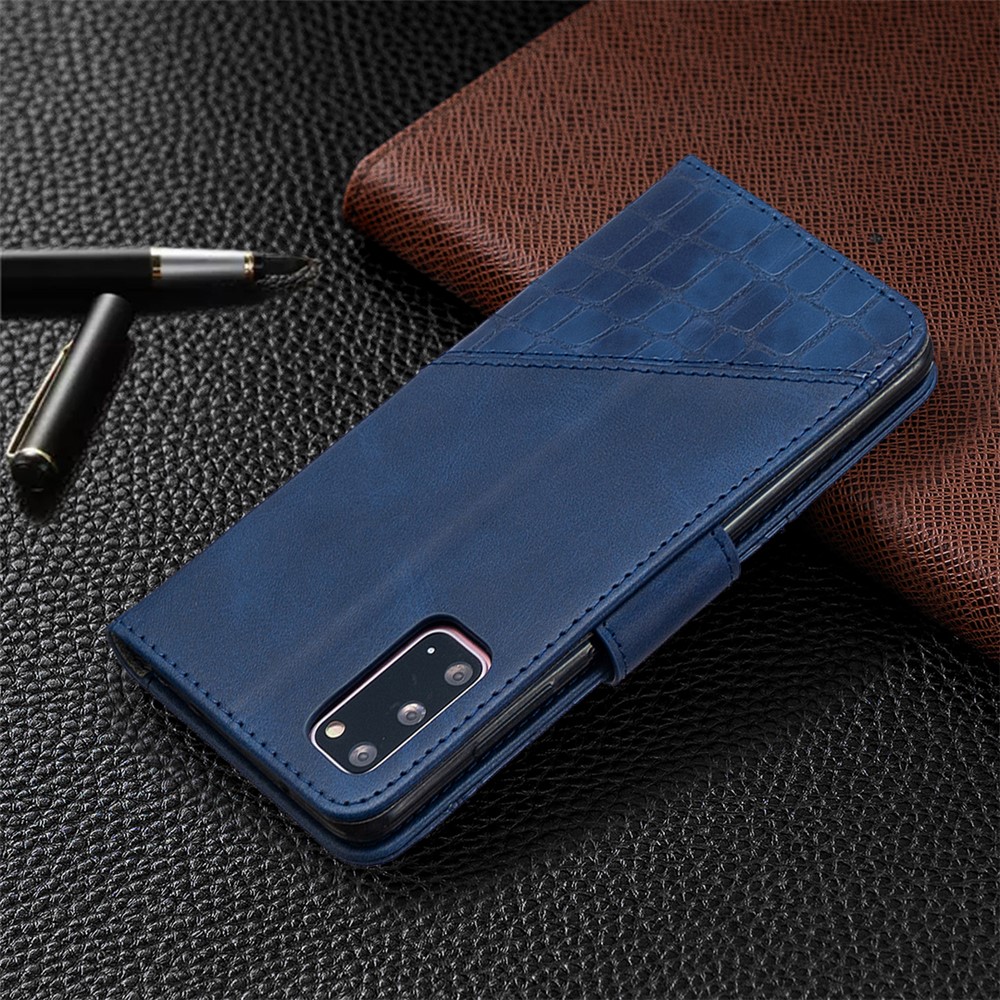 Crocodile Skin Sortierter Farbstil Leder Brieftasche Für Samsung Galaxy S20 4G/S20 5G - Blau-8