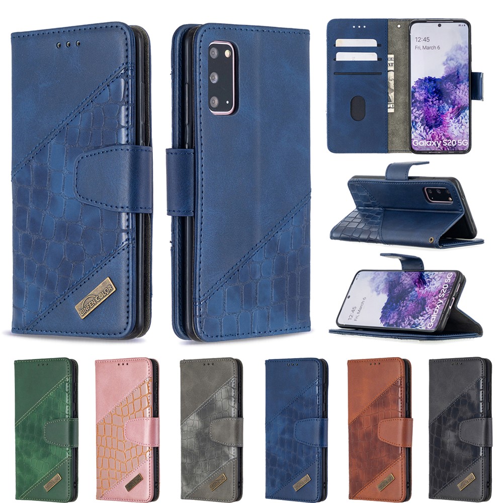 Crocodile Skin Assorted Color Style Leather Wallet Case for Samsung Galaxy S20 - Blue-9