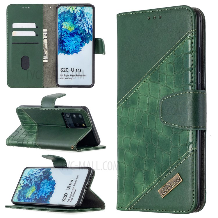 Crocodile Skin Assorted Color Style Leather Wallet Case for Samsung Galaxy S20 Ultra - Green-1