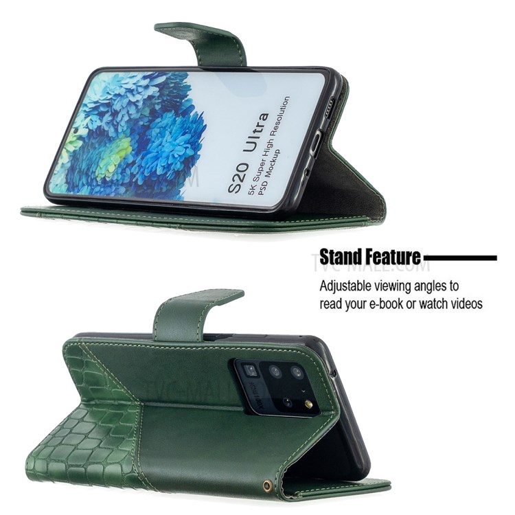 Crocodile Skin Assorted Color Style Leather Wallet Case for Samsung Galaxy S20 Ultra - Green-2