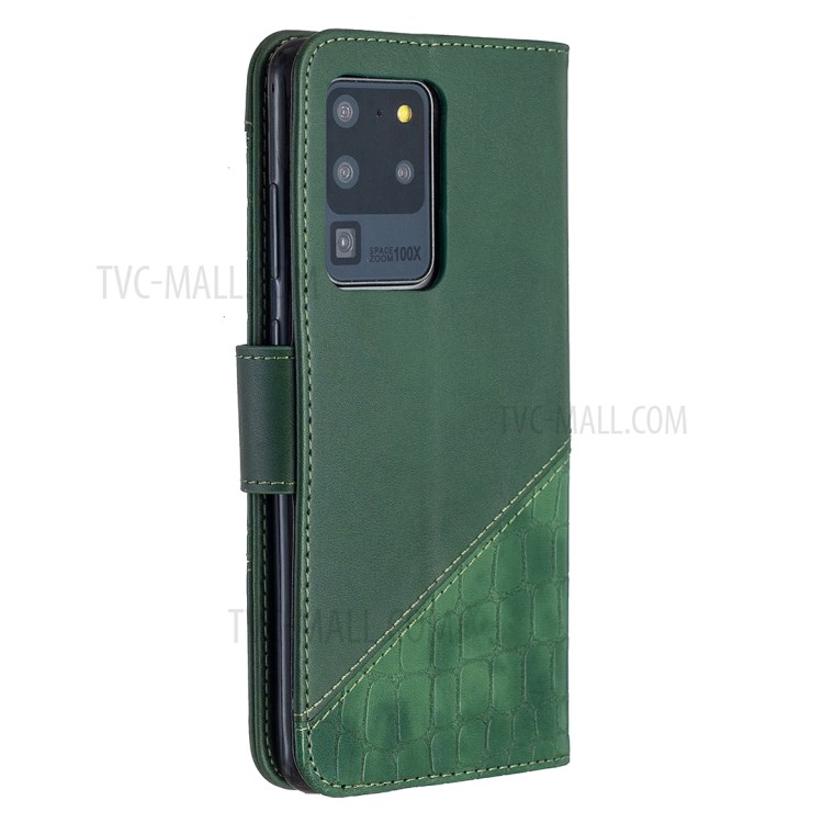 Crocodile Skin Assorted Color Style Leather Wallet Case for Samsung Galaxy S20 Ultra - Green-5