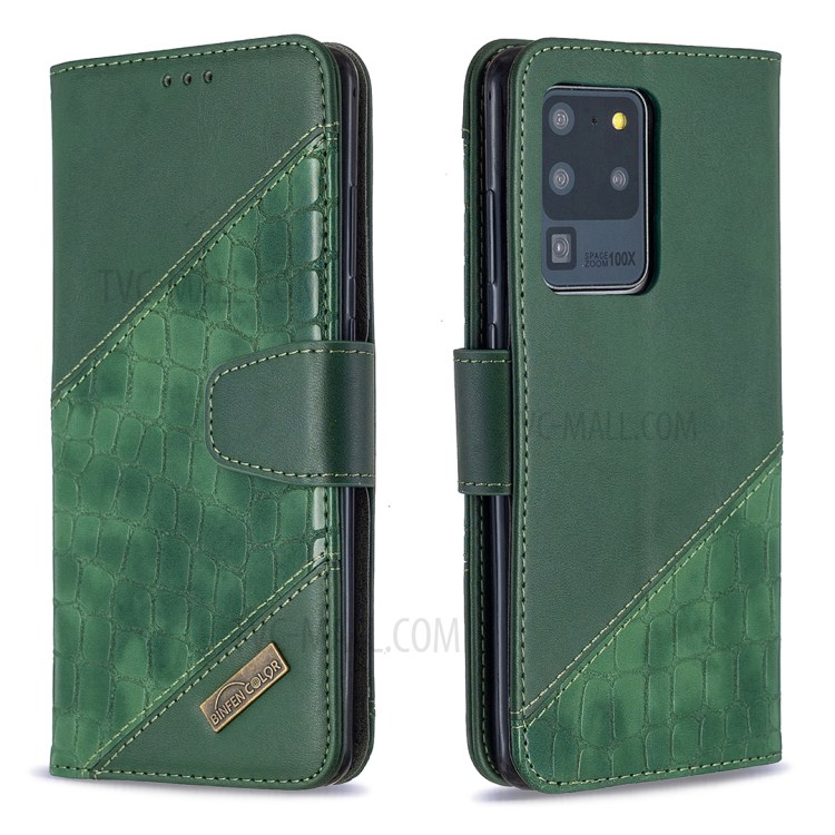 Crocodile Skin Assorted Color Style Leather Wallet Case for Samsung Galaxy S20 Ultra - Green-6