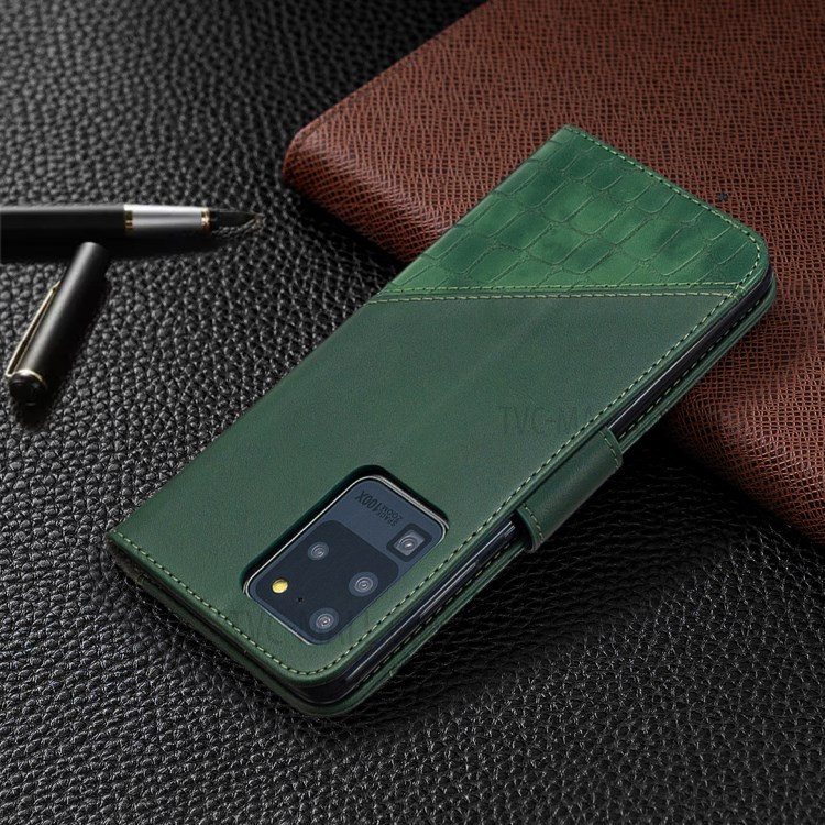 Crocodile Skin Assorted Color Style Leather Wallet Case for Samsung Galaxy S20 Ultra - Green-8