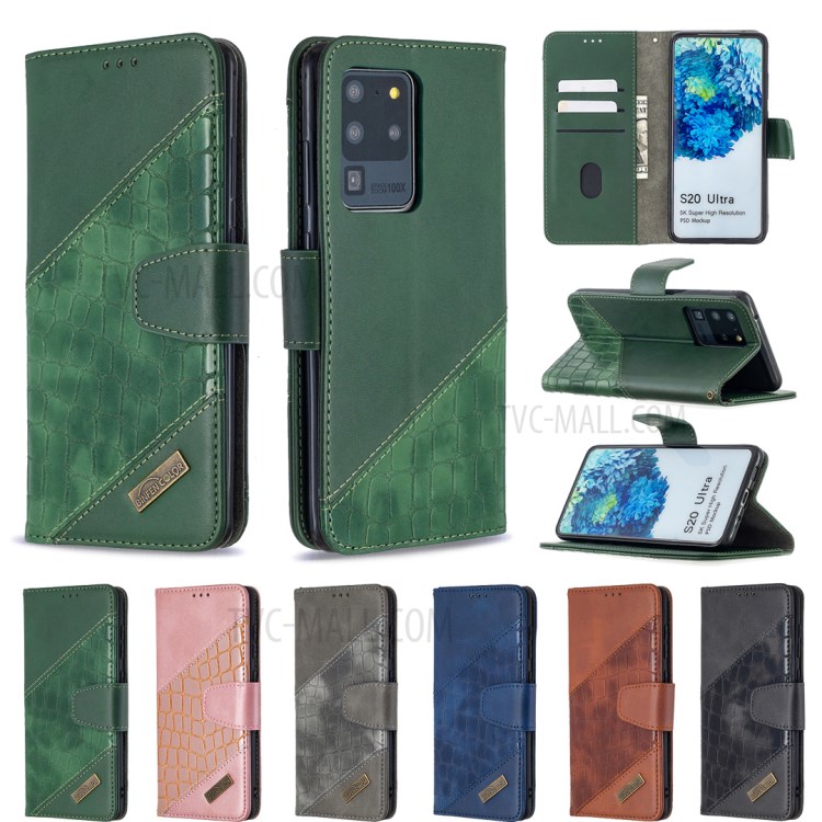 Crocodile Skin Assorted Color Style Leather Wallet Case for Samsung Galaxy S20 Ultra - Green-9