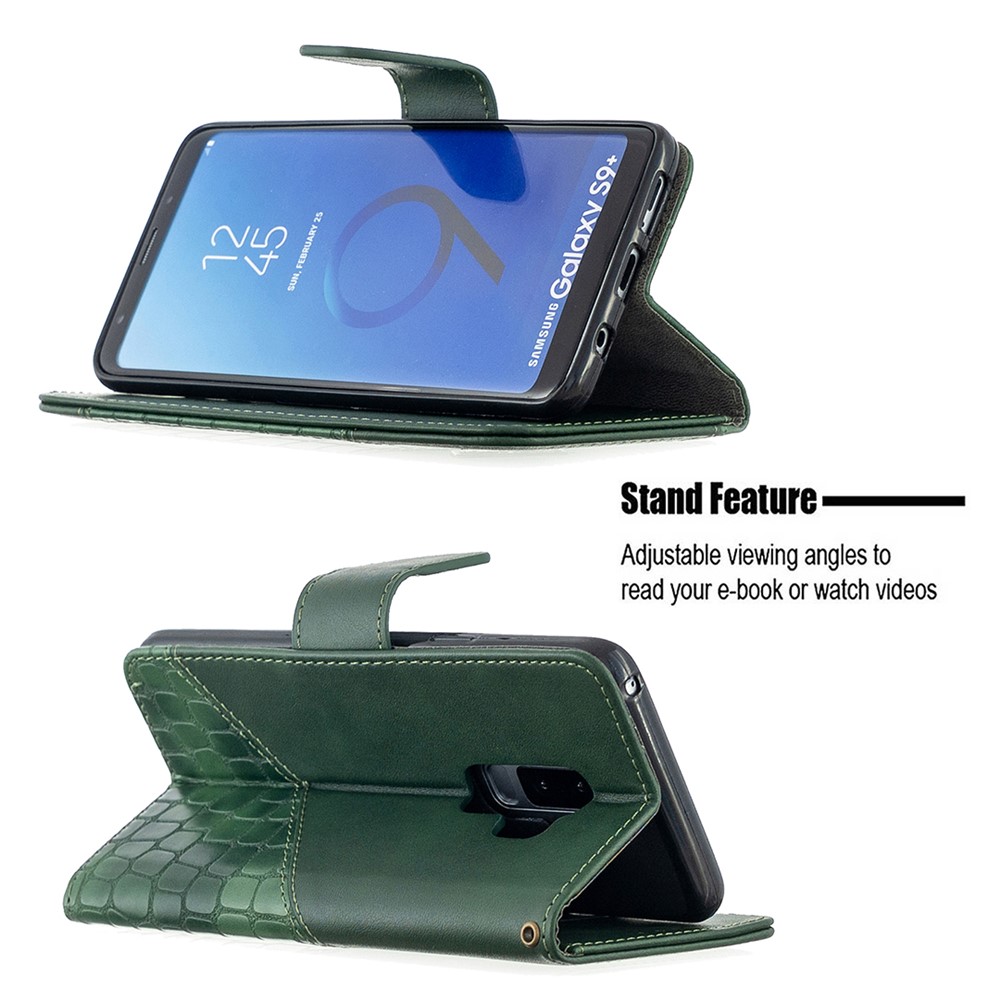 Crocodile Skin Assorted Color Style Leather Wallet Case for Samsung Galaxy S9+/S9 Plus - Green-2