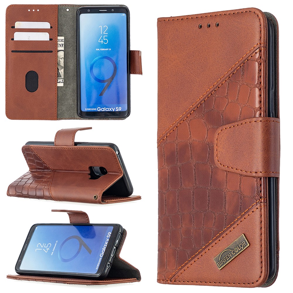 Crocodile Skin Assorted Color Style Leather Wallet Case for Samsung Galaxy S9 - Brown-1