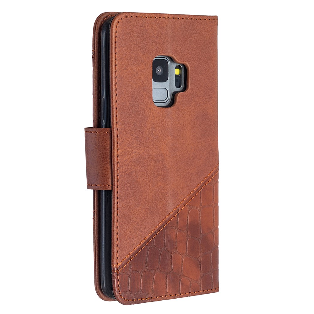 Crocodile Skin Assorted Color Style Leather Wallet Case for Samsung Galaxy S9 - Brown-5