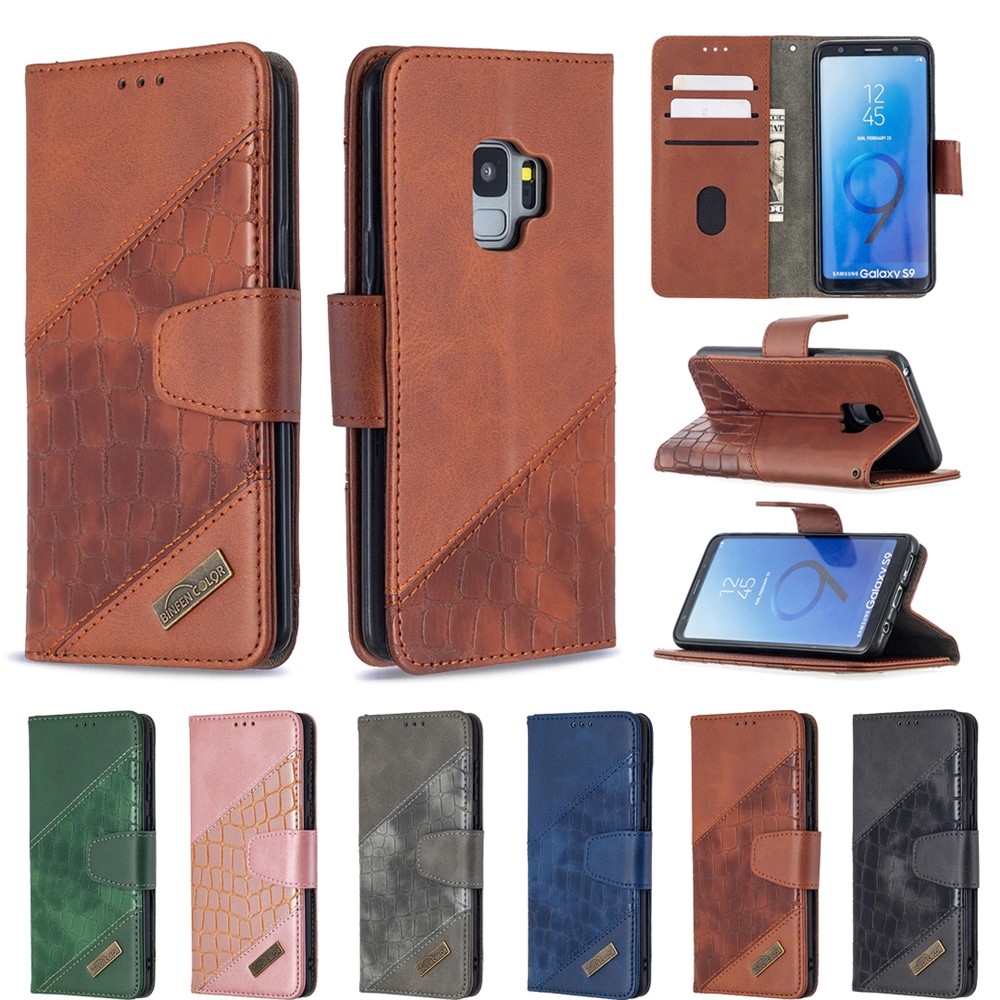 Crocodile Skin Assorted Color Style Leather Wallet Case for Samsung Galaxy S9 - Brown-9