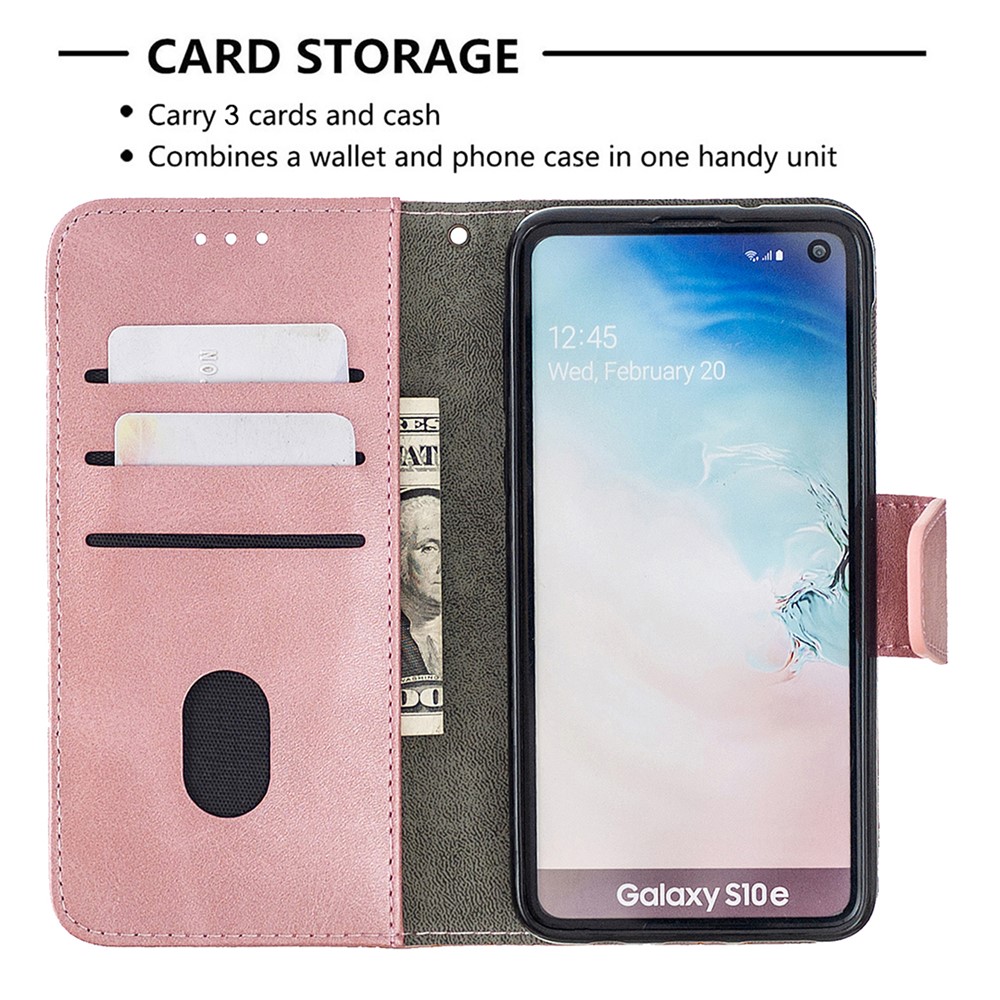 Crocodilo Cor Da Pele Estilo De Bloqueio Estojo De Couro Carteira Para Samsung Galaxy S10e - Rosa Ouro-3