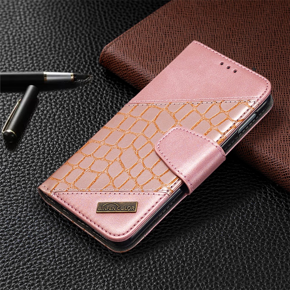 Crocodile Skin Color Blocking Cefoglio in Pelle in Pelle Per Samsung Galaxy S10e - Oro Rosa