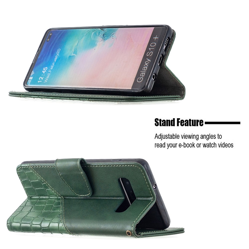 Crocodile Skin Assorted Color Style Leather Wallet Case for Samsung Galaxy S10 Plus - Green-2