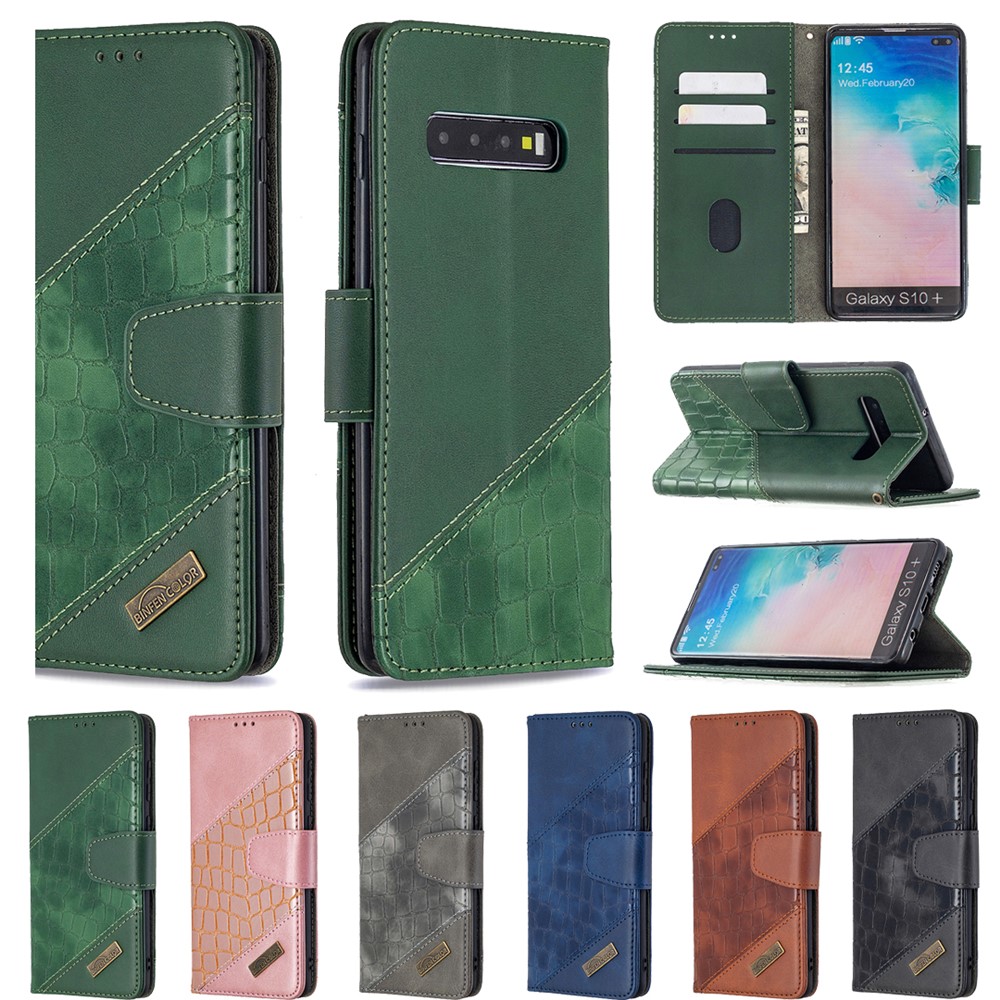 Crocodile Skin Sortierter Farbstil Leder Brieftasche Für Samsung Galaxy S10 Plus - Grün-9