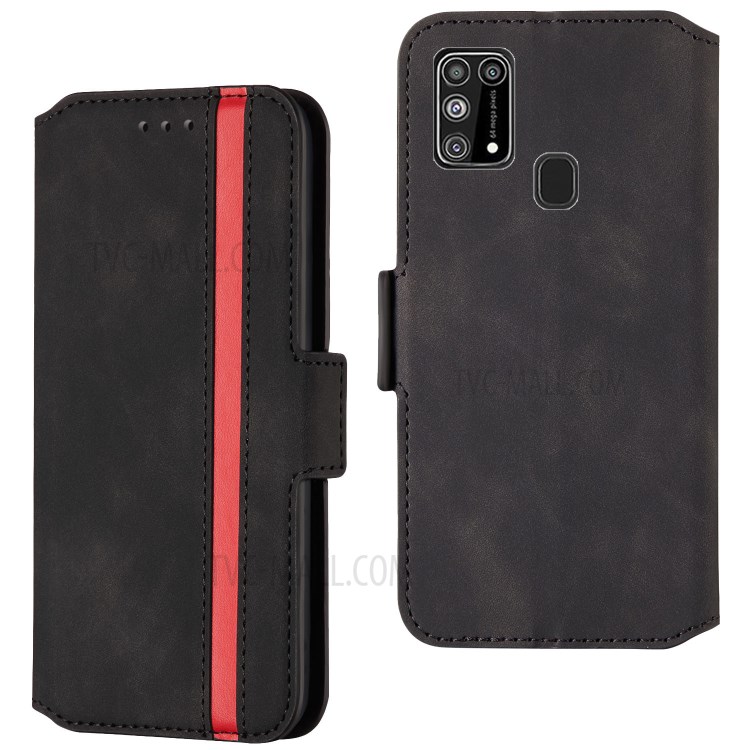 Splicing Matte Leather Case Retro Style Shell for Samsung Galaxy M31 - Black-1