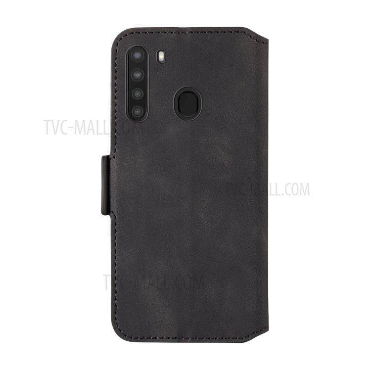 Splicing Matte Leather Case Retro Style Shell for Samsung Galaxy A21 - Black-5