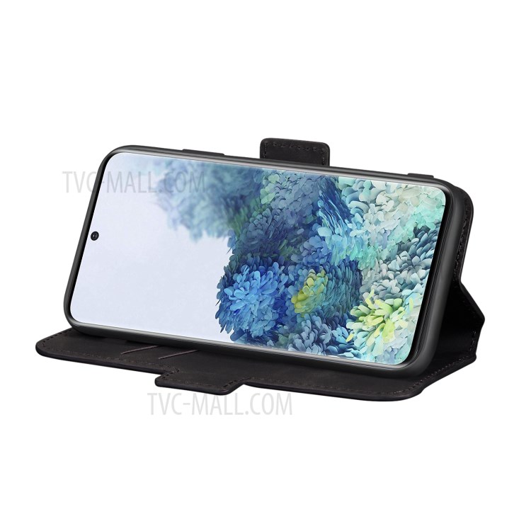 Retro Style Splicing Matte Shell Leather Phone Case with Card Slots for Samsung Galaxy S20 - Black-4