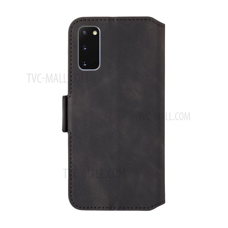 Retro Style Splicing Matte Shell Leather Phone Case with Card Slots for Samsung Galaxy S20 - Black-5