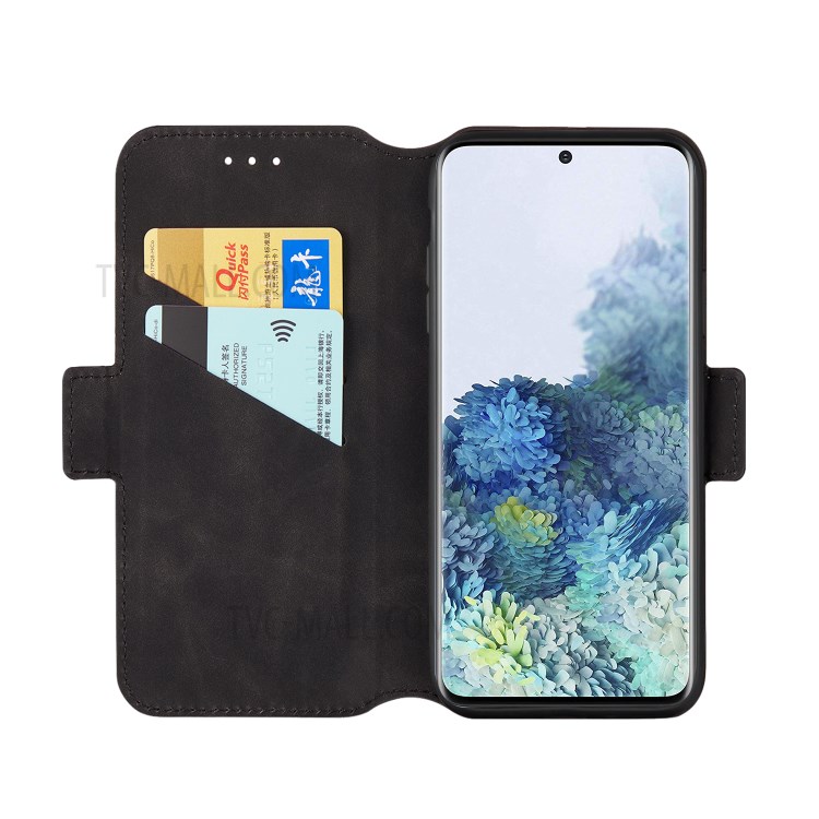 Retro Style Splicing Matte Shell Leather Phone Case with Card Slots for Samsung Galaxy S20 - Black-6